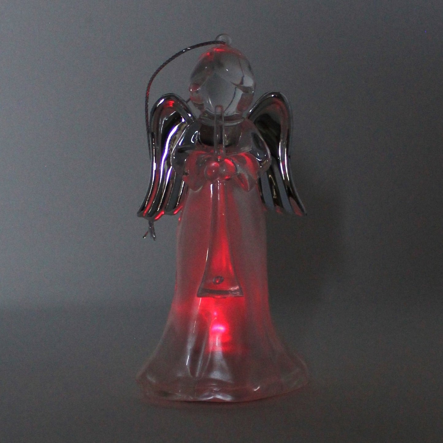 Ornaments, Lighted Angel Playing Trumpet, White with Silver Wings, Plastic