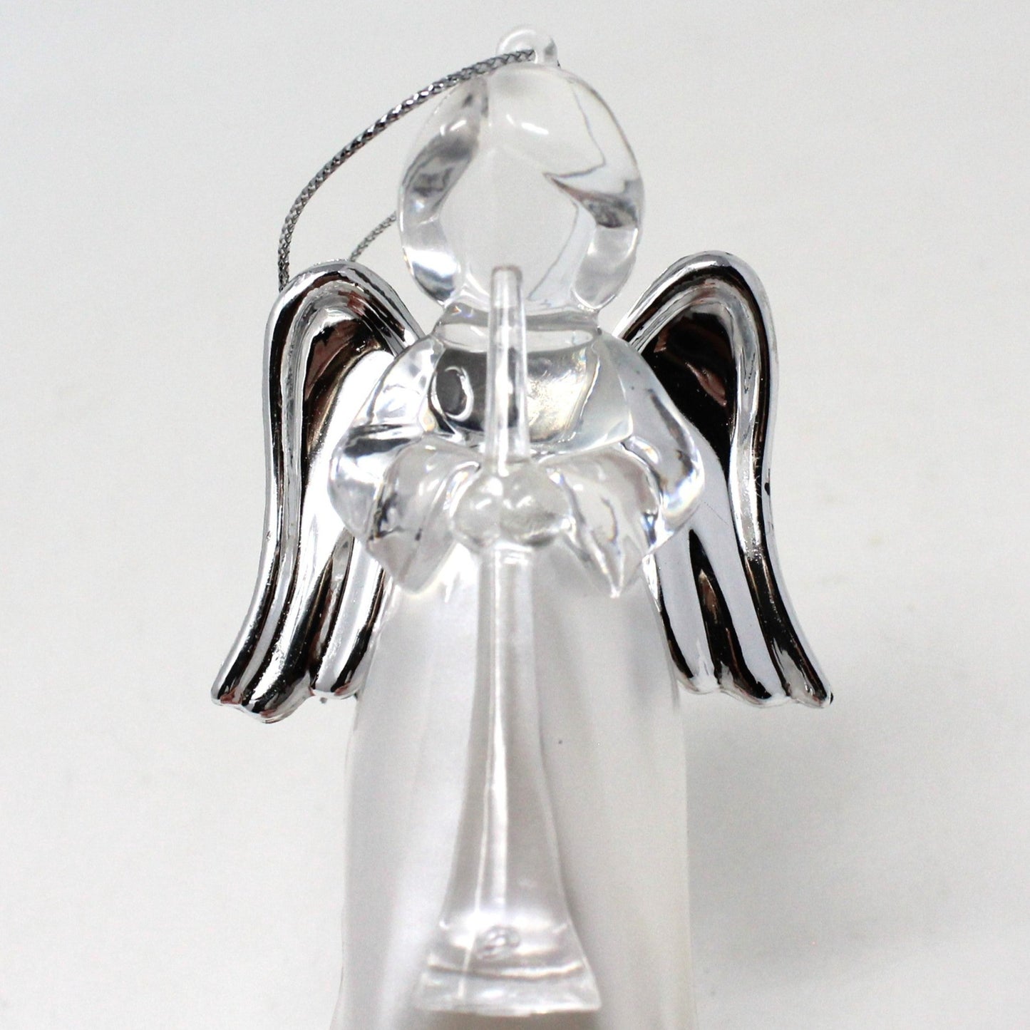 Ornaments, Lighted Angel Playing Trumpet, White with Silver Wings, Plastic