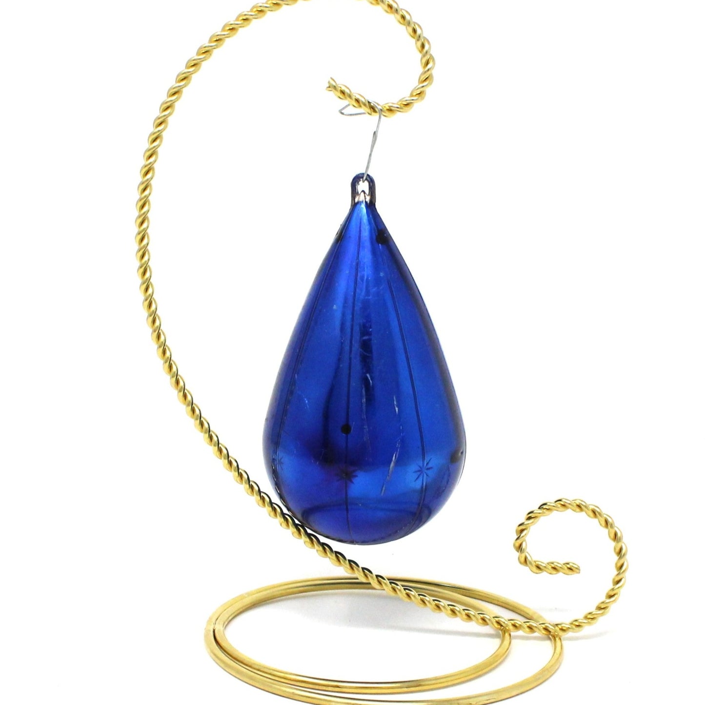 Ornaments, Jewelbrite Diorama, Teardrop Blue with Wise Man & Camel, Vintage Christmas