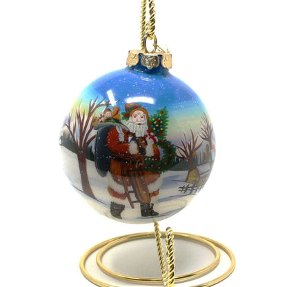 Ornament, Christmas Reverse Painted Glass Ball, Santa / St Nicholas, 3.5"