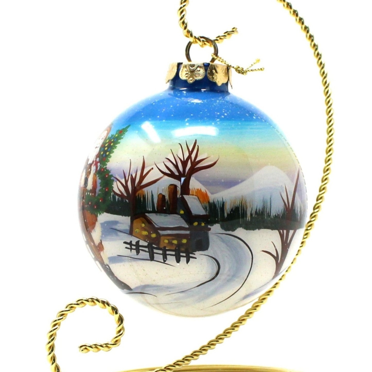 Ornament, Christmas Reverse Painted Glass Ball, Santa / St Nicholas, 3.5"