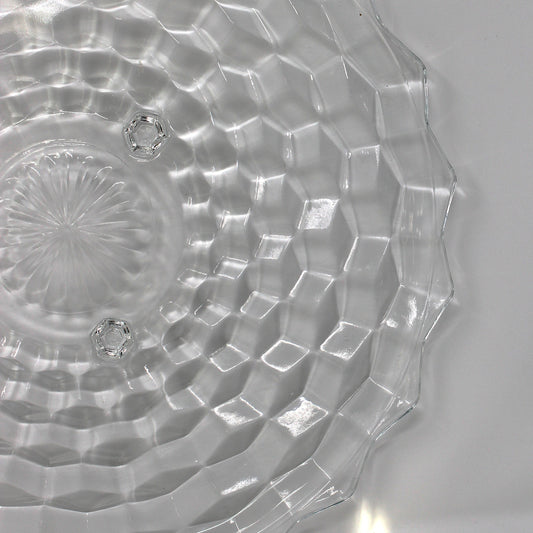 Cake Plate, Indiana Glass, American Whitehall, Footed, 3-Toed Clear Glass Serveware, Vintage