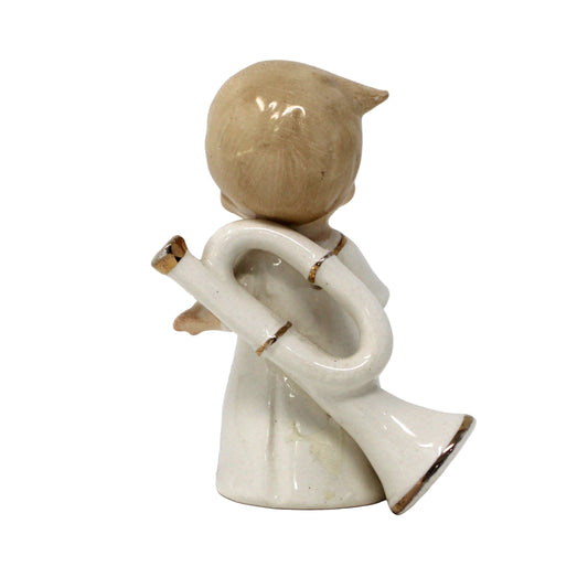 Figurine, Musician Boy with Trumpet, Hand Painted Japan Porcelain, Vintage