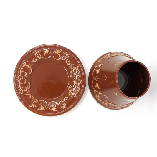 Candle Lamp / Shade Jar Topper with Underplate, Yankee Candle, Brown with Tan Tulips, Ceramic, Vintage