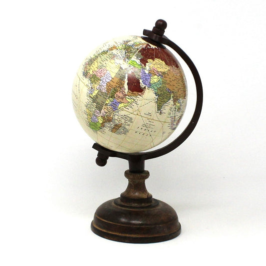 World Globe, Wood Base Desktop Globe, 9.5" Vintage