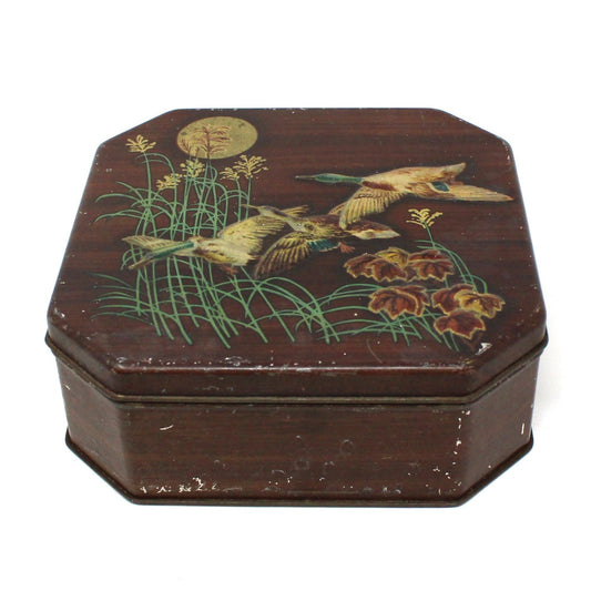 Tins, Gift Tin / Cookie Tin, Flying Mallard Ducks Tin, Metal Box Co, England Vintage
