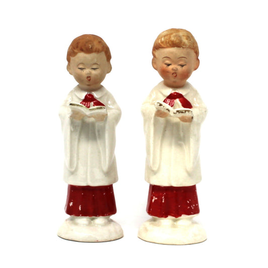 Figurine, Christmas Choir Boys, Hand Painted, Wales Japan Porcelain, Set of 2, Vintage