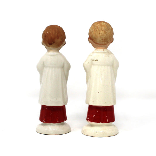 Figurine, Christmas Choir Boys, Hand Painted, Wales Japan Porcelain, Set of 2, Vintage