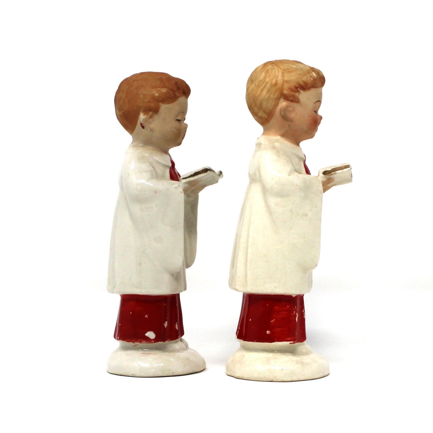 Figurine, Christmas Choir Boys, Hand Painted, Wales Japan Porcelain, Set of 2, Vintage