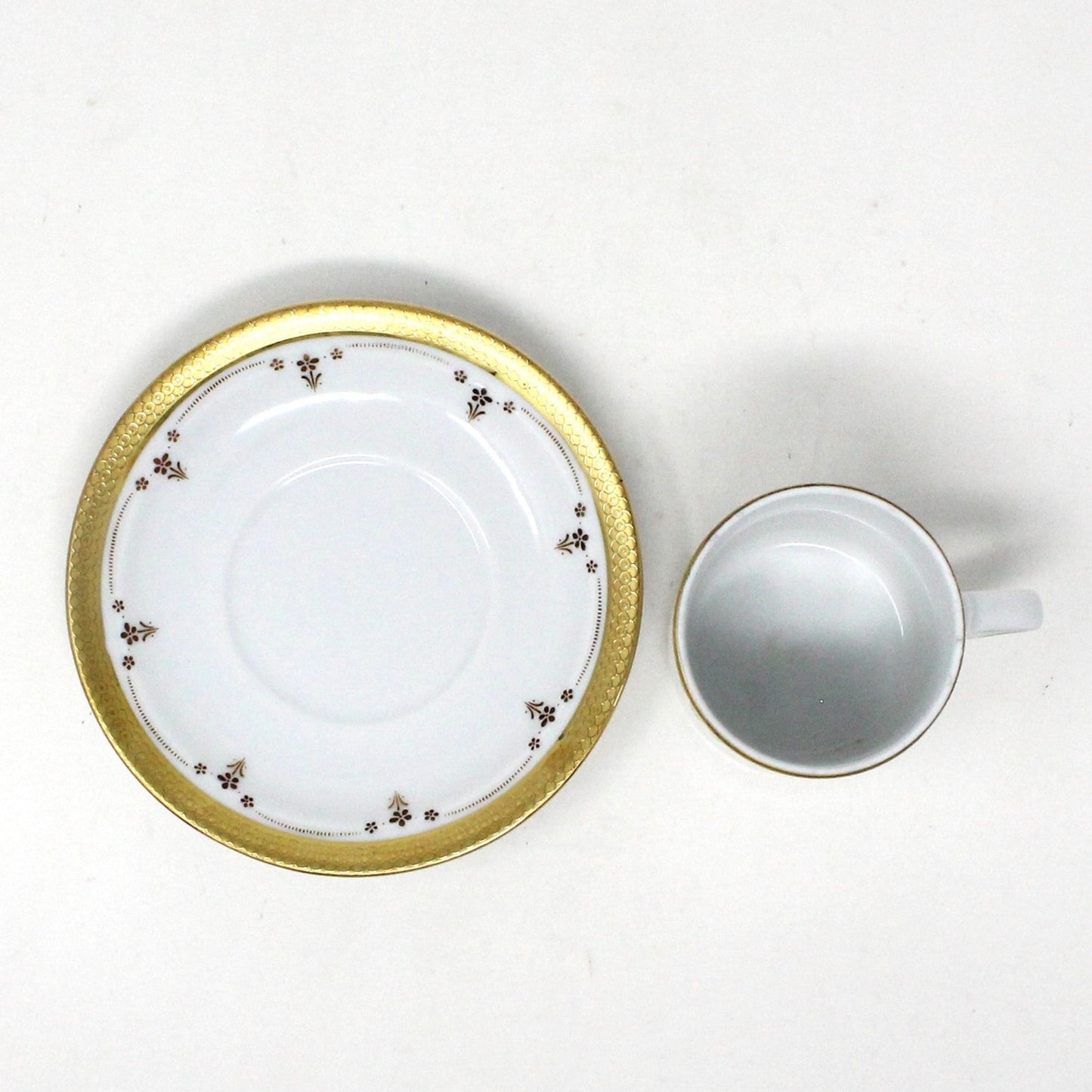 Demitasse & Saucer, Tirschenreuth Bavaria, Gold Encrusted Floral, Vintage Germany
