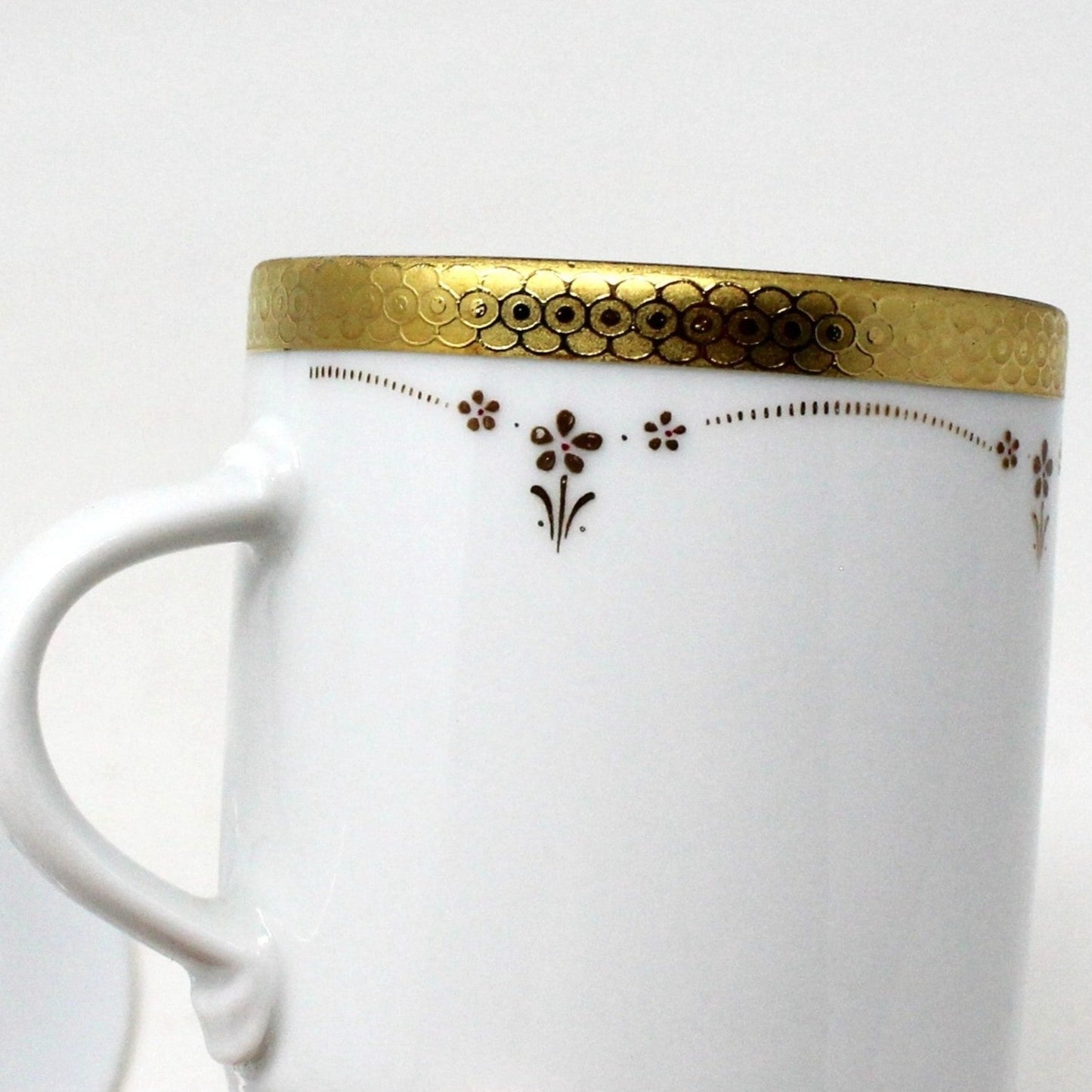 Demitasse & Saucer, Tirschenreuth Bavaria, Gold Encrusted Floral, Vintage Germany