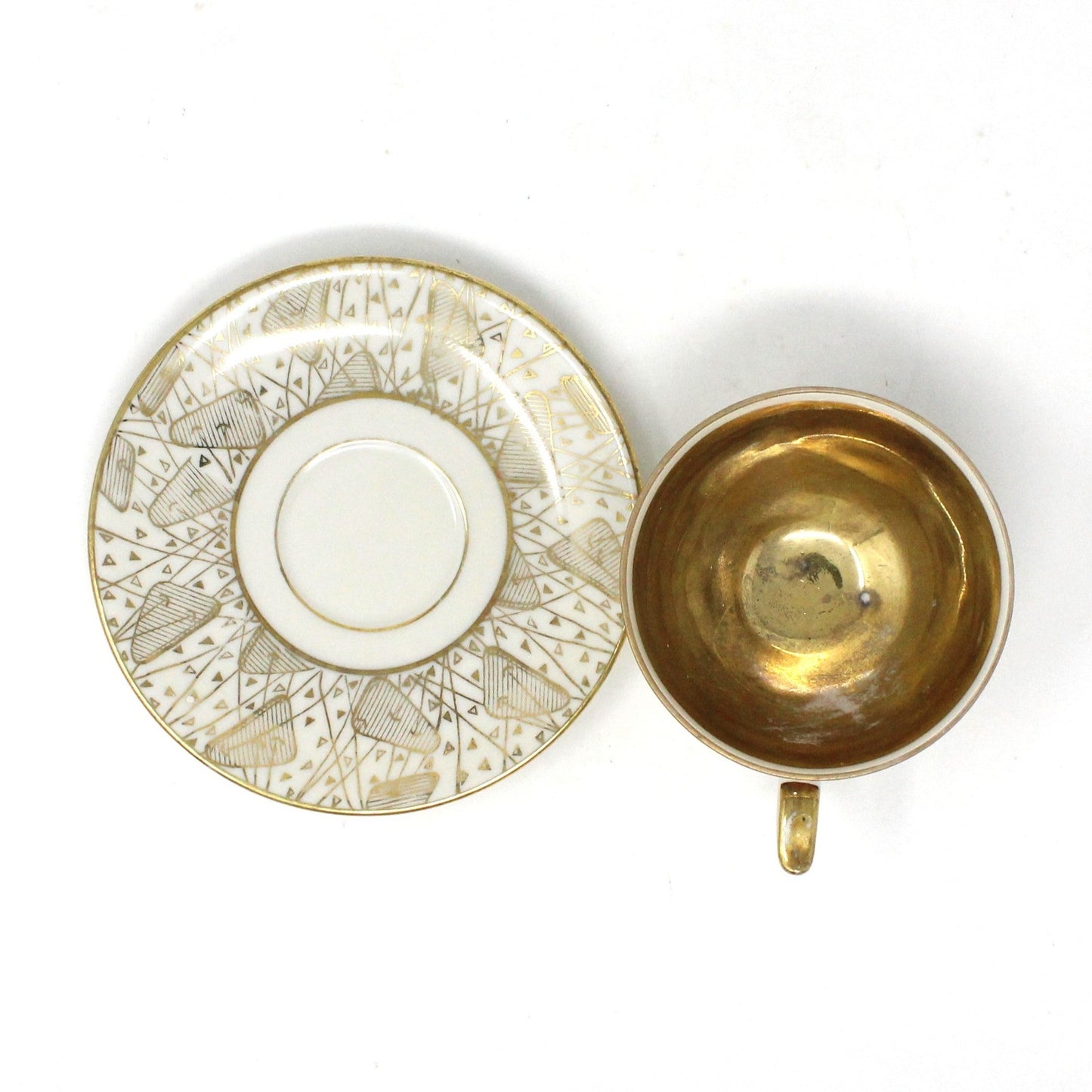 Demitasse & Saucer, Seltmann Weiden, Gold Encrusted Geometric, Vintage Bavaria