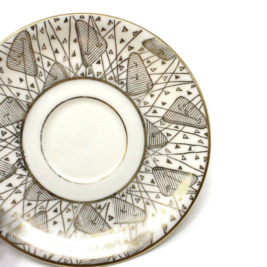 Demitasse & Saucer, Seltmann Weiden, Gold Encrusted Geometric, Vintage Bavaria