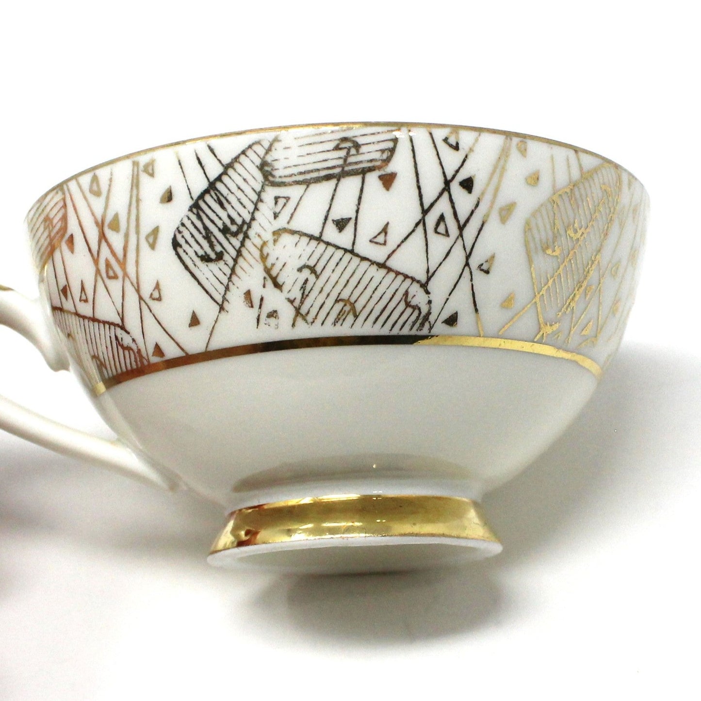 Demitasse & Saucer, Seltmann Weiden, Gold Encrusted Geometric, Vintage Bavaria