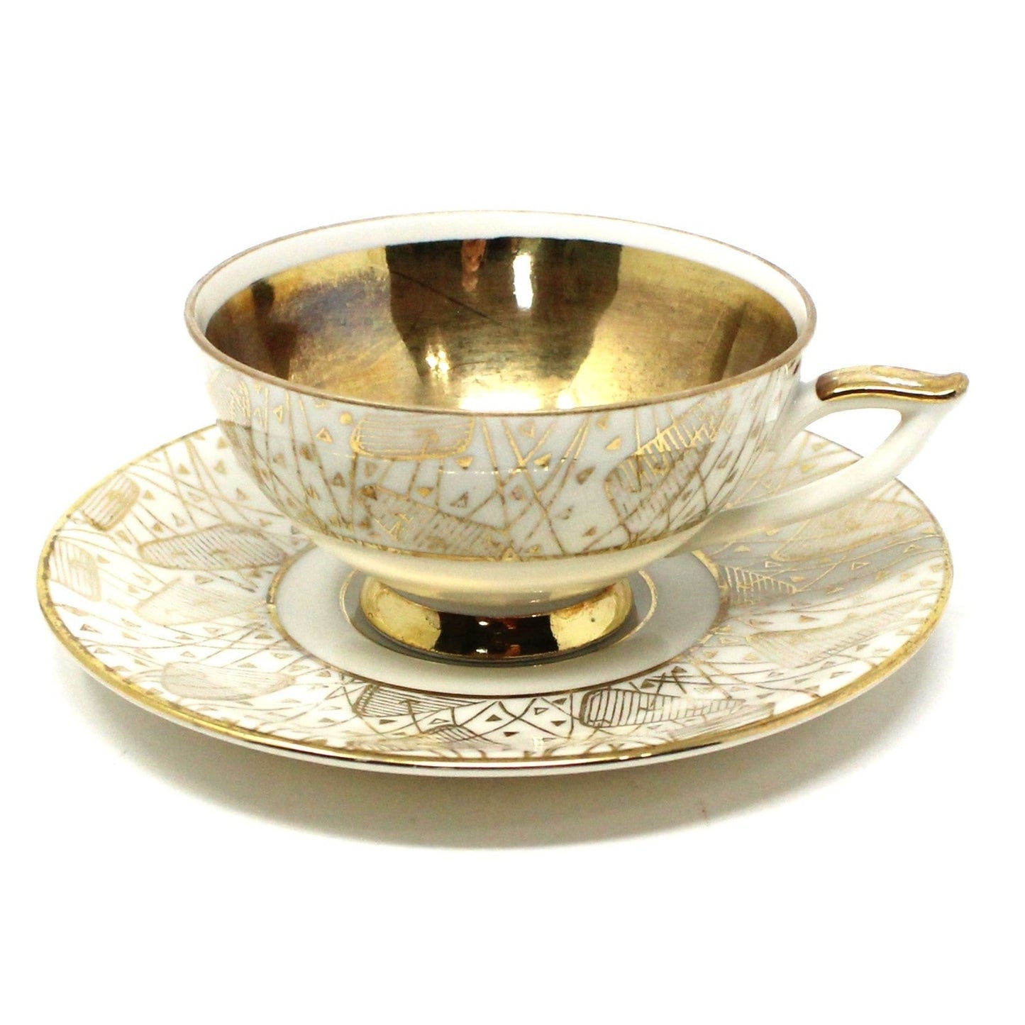 Demitasse & Saucer, Seltmann Weiden, Gold Encrusted Geometric, Vintage Bavaria