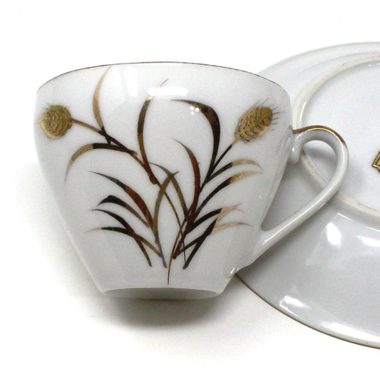 Demitasse & Saucer, Tilso Japan, Gold Wheat, Set of 2, Vintage