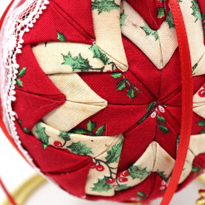 Ornament, Christmas Quilted Ornament Handmade, Red, Green & White