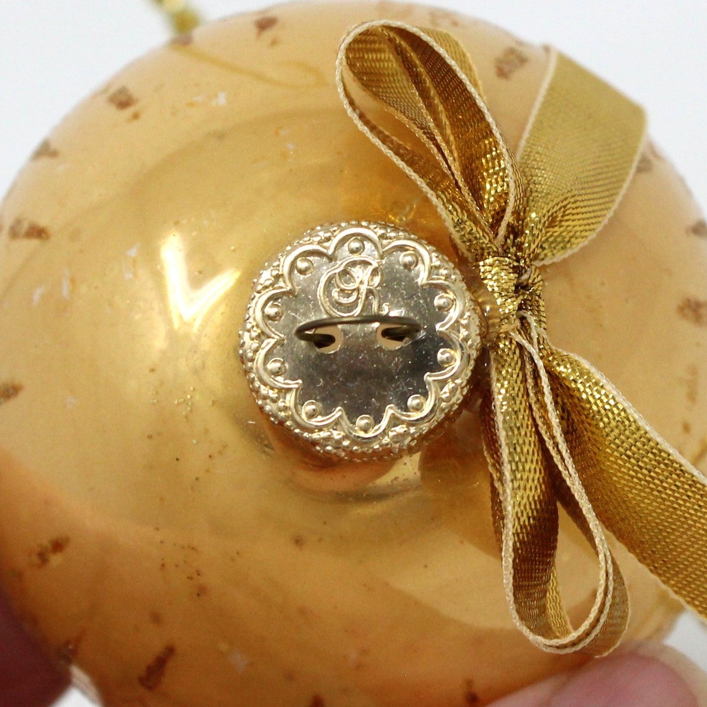 Ornament, Christmas Glass Ball, Gold with Gold Ornate Glitter Swirls, 2"