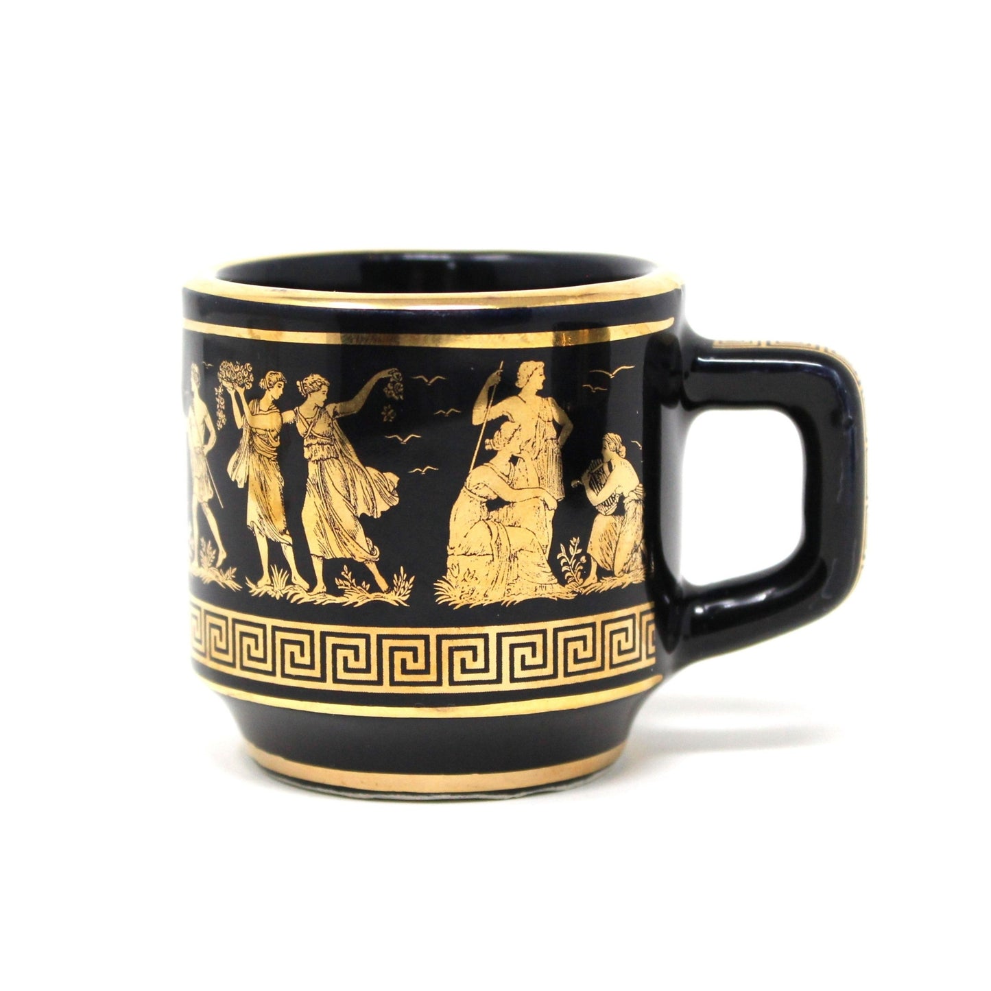 Demitasse & Saucer, Dagounis, 24K Gold & Black, Hand Made in Greece, Vintage