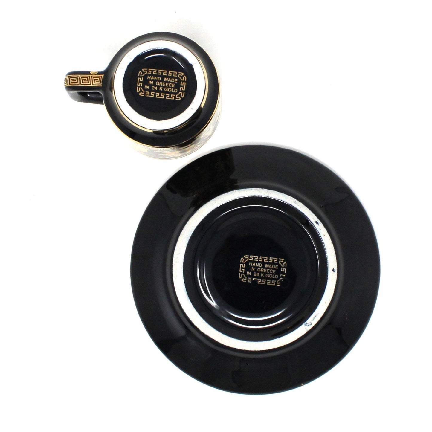 Demitasse & Saucer, Dagounis, 24K Gold & Black, Hand Made in Greece, Vintage