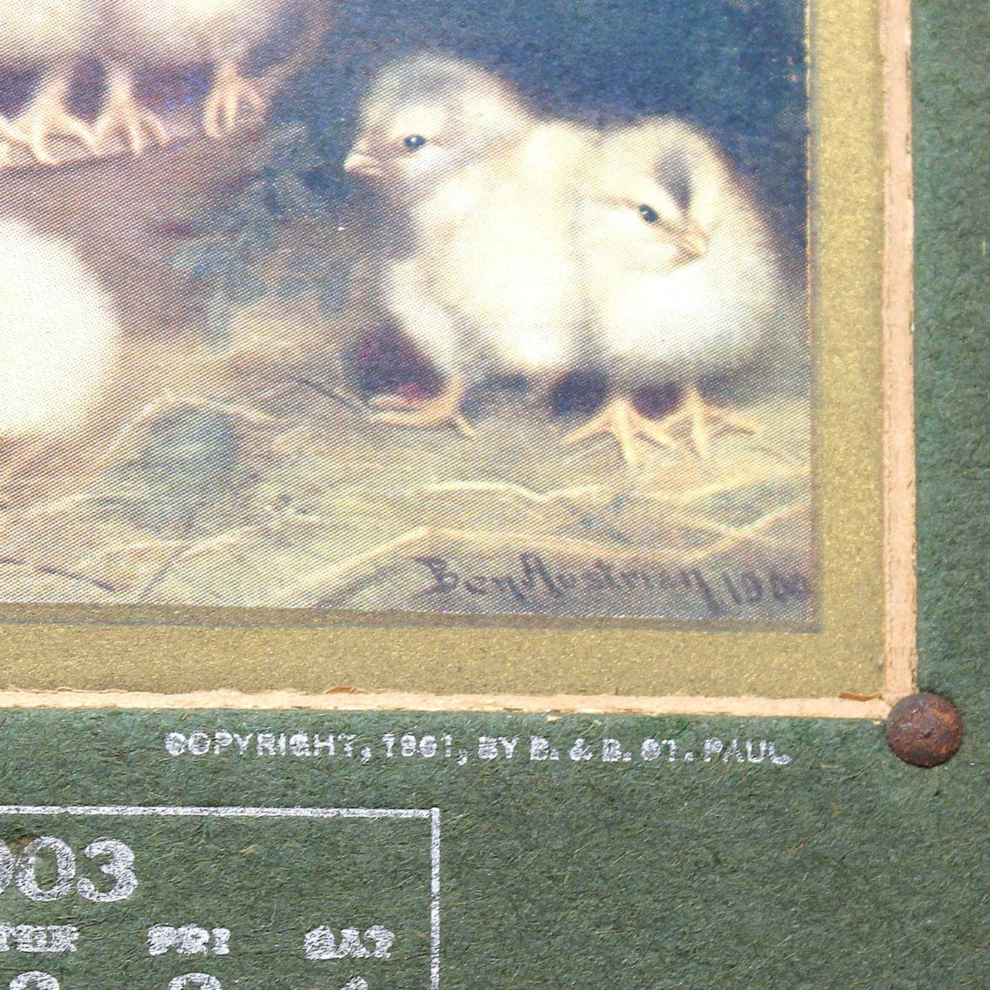 Calendar, Advertising Calendar, Original, Lumen Bearing Co, NY, Ben Austrian Chicks Print, Antique 1903