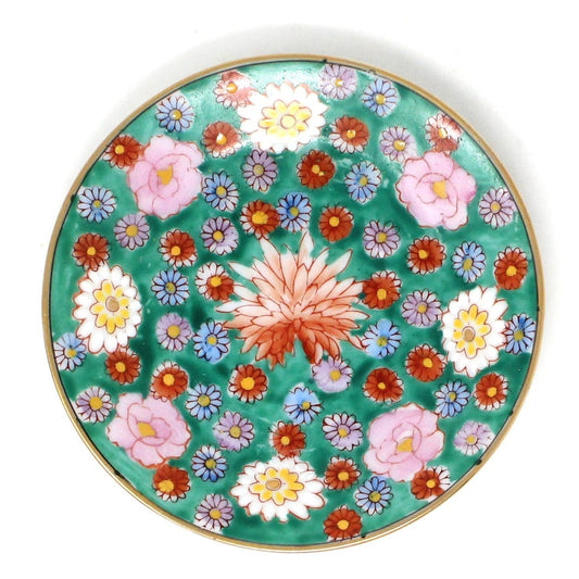 Demitasse & Saucer, Japanese Hand Painted Enamel Millefiori / Mille Fiori, Vintage