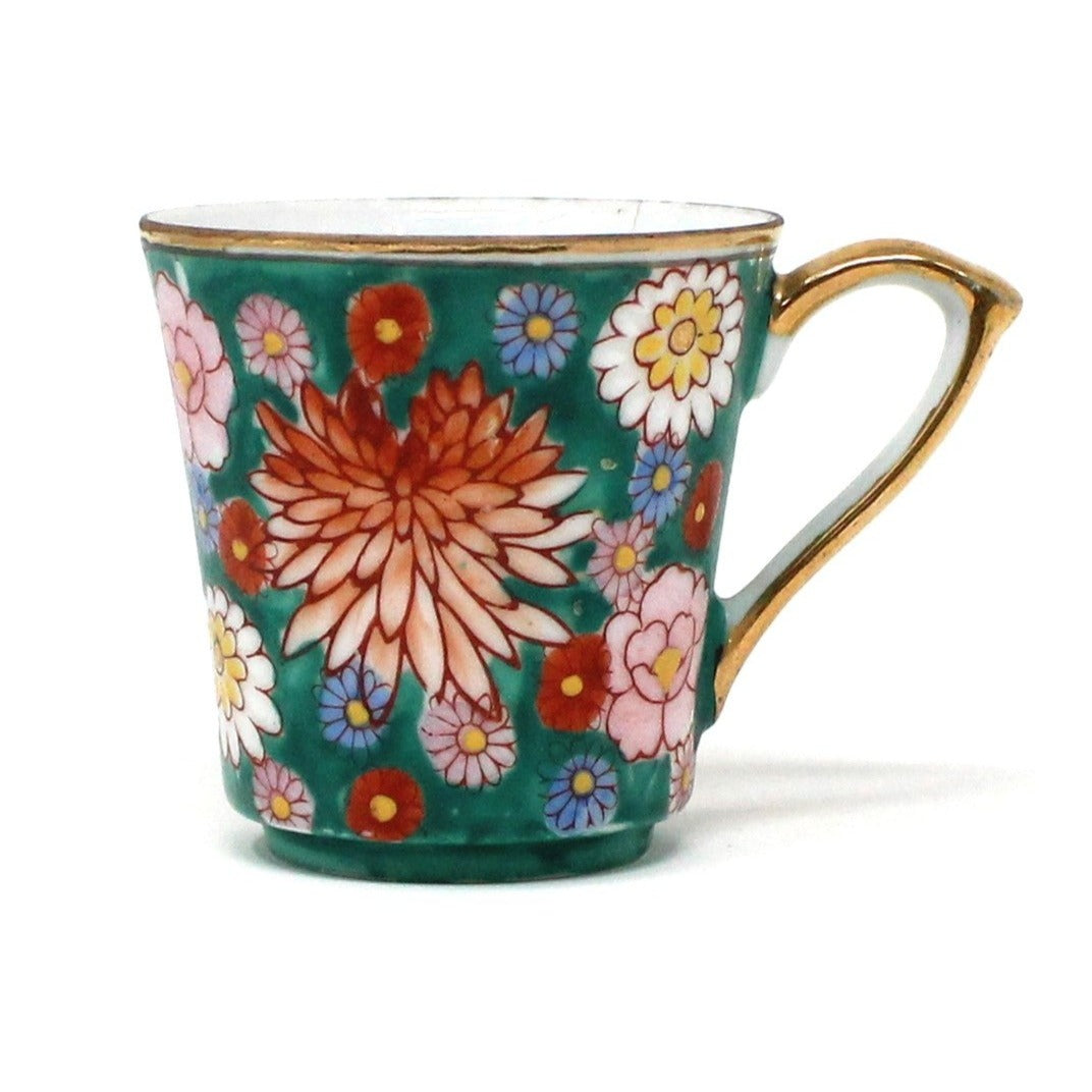 Demitasse & Saucer, Japanese Hand Painted Enamel Millefiori / Mille Fiori, Vintage