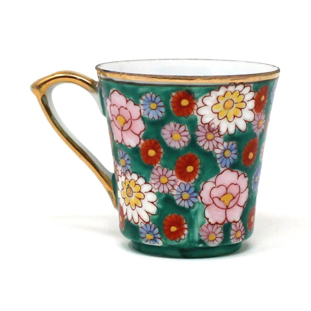 Demitasse & Saucer, Japanese Hand Painted Enamel Millefiori / Mille Fiori, Vintage