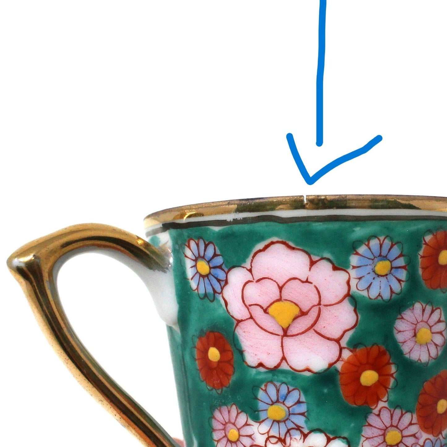 Demitasse & Saucer, Japanese Hand Painted Enamel Millefiori / Mille Fiori, Vintage