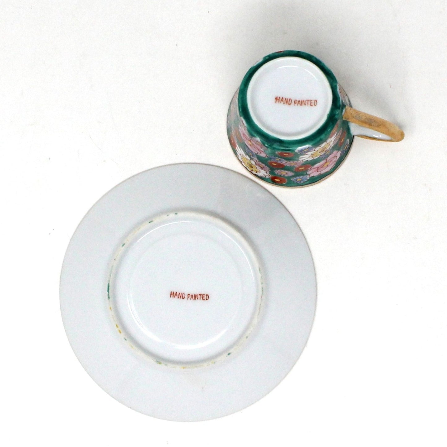Demitasse & Saucer, Japanese Hand Painted Enamel Millefiori / Mille Fiori, Vintage