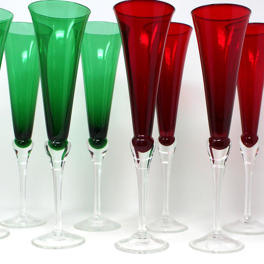 Champagne Flutes, Lenox, Holiday Gems, Ruby & Emerald, Set of 8, SOLD