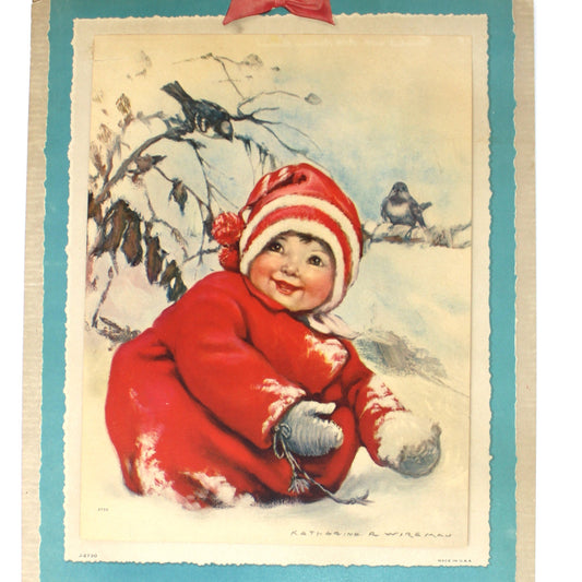 Calendar, Original Salesman Sample, Katherine Wireman Illustration, Baby in Snow, Vintage 1926, 17"