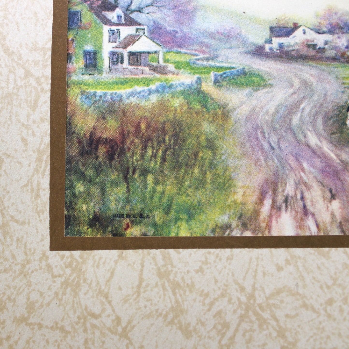Print, Lithograph, Reaping the Harvest, Country Barn and Horse Drawn Cart on Dirt Road, Vintage
