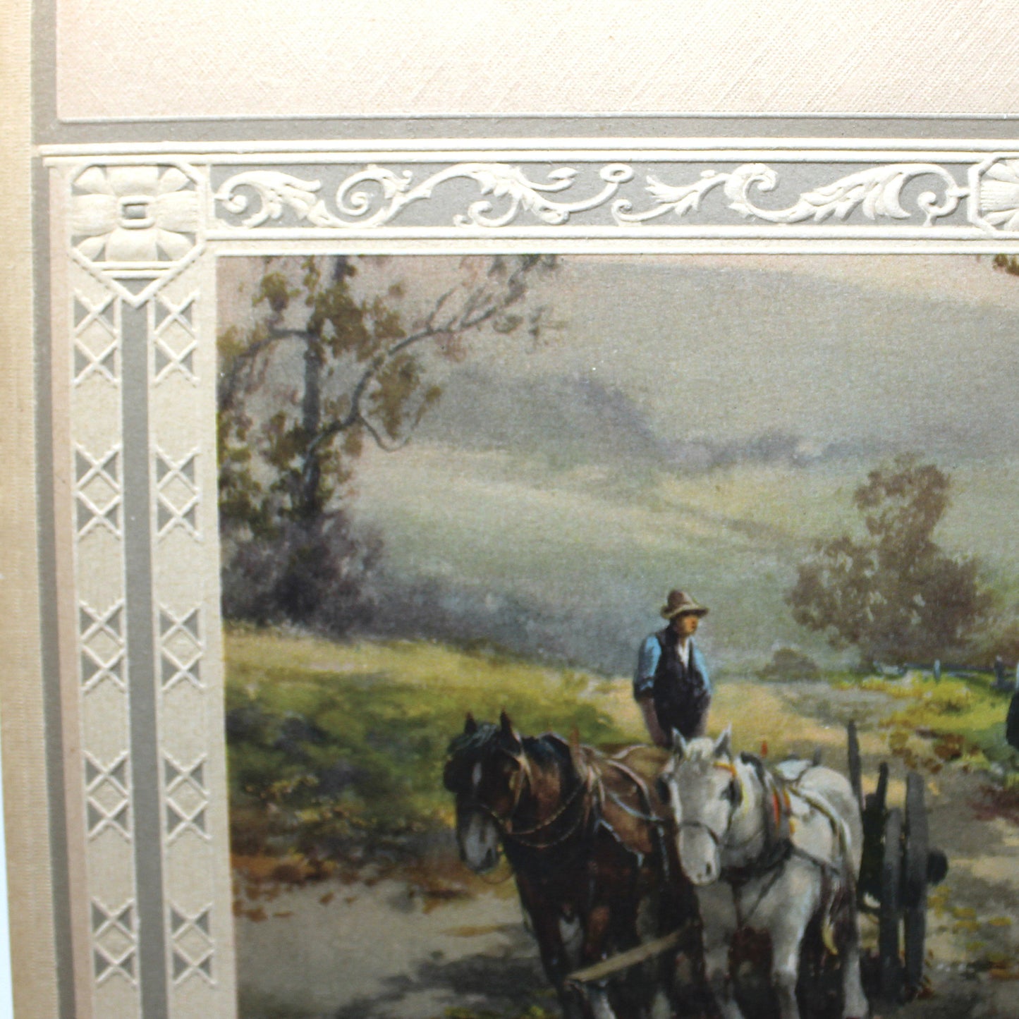 Print, Lithograph, At The Ford, Frank F. English Painting, Country Landscape, Horses Crossing at River, Vintage