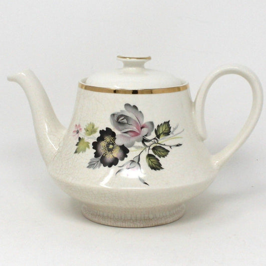 Antique Arthur Wood Teapot.  Ceramic with Purple and Gray Flowers, Gold Rims,  English Collectible Pottery.