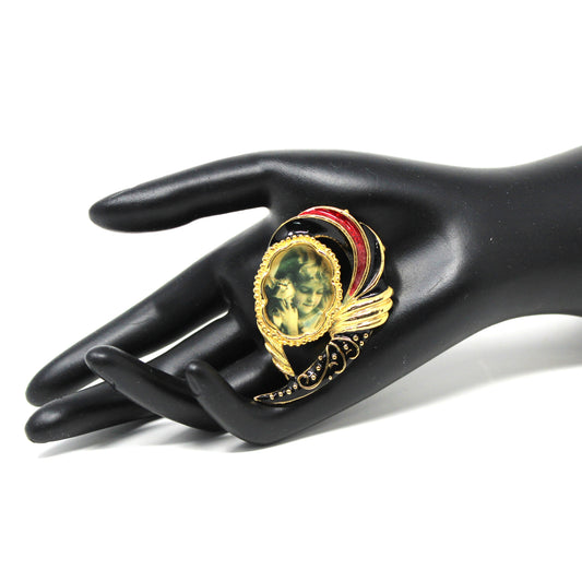 Brooch / Pin, LMC, Photo Brooch, Art Deco Style, Gold Tone & Enamel, Vintage