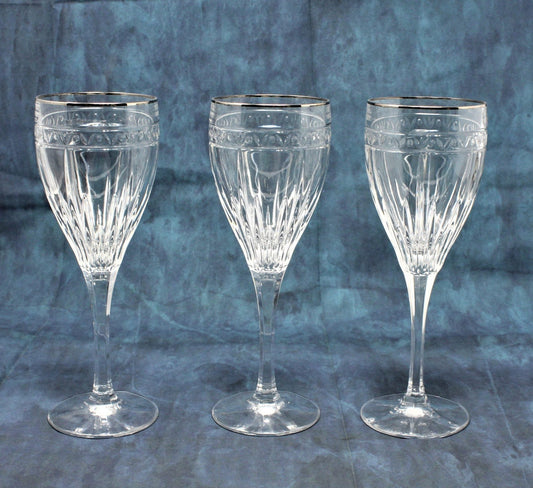 Water Goblets / Wine Glasses, Noritake, Christiana Platinum Set of 3, SOLD