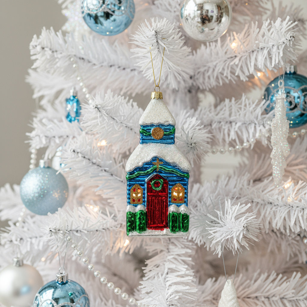 Ornaments, Figural Church Shaped, Large Mouth Blown Glass, European Style, Vintage