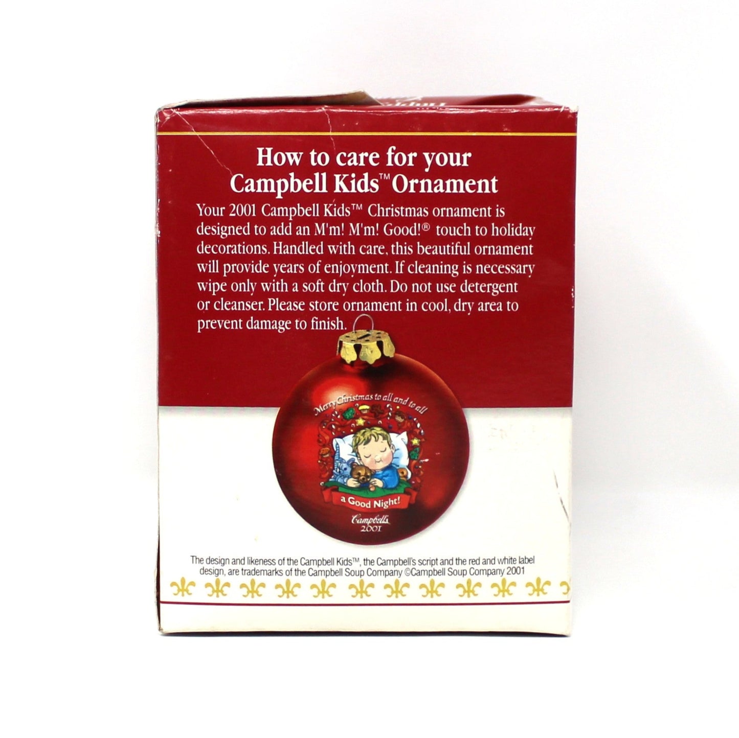 Ornaments, Campbell's, Christmas Red Glass Ball, Boy Sleeping with Teddy Bear, Collector's Edition 2001