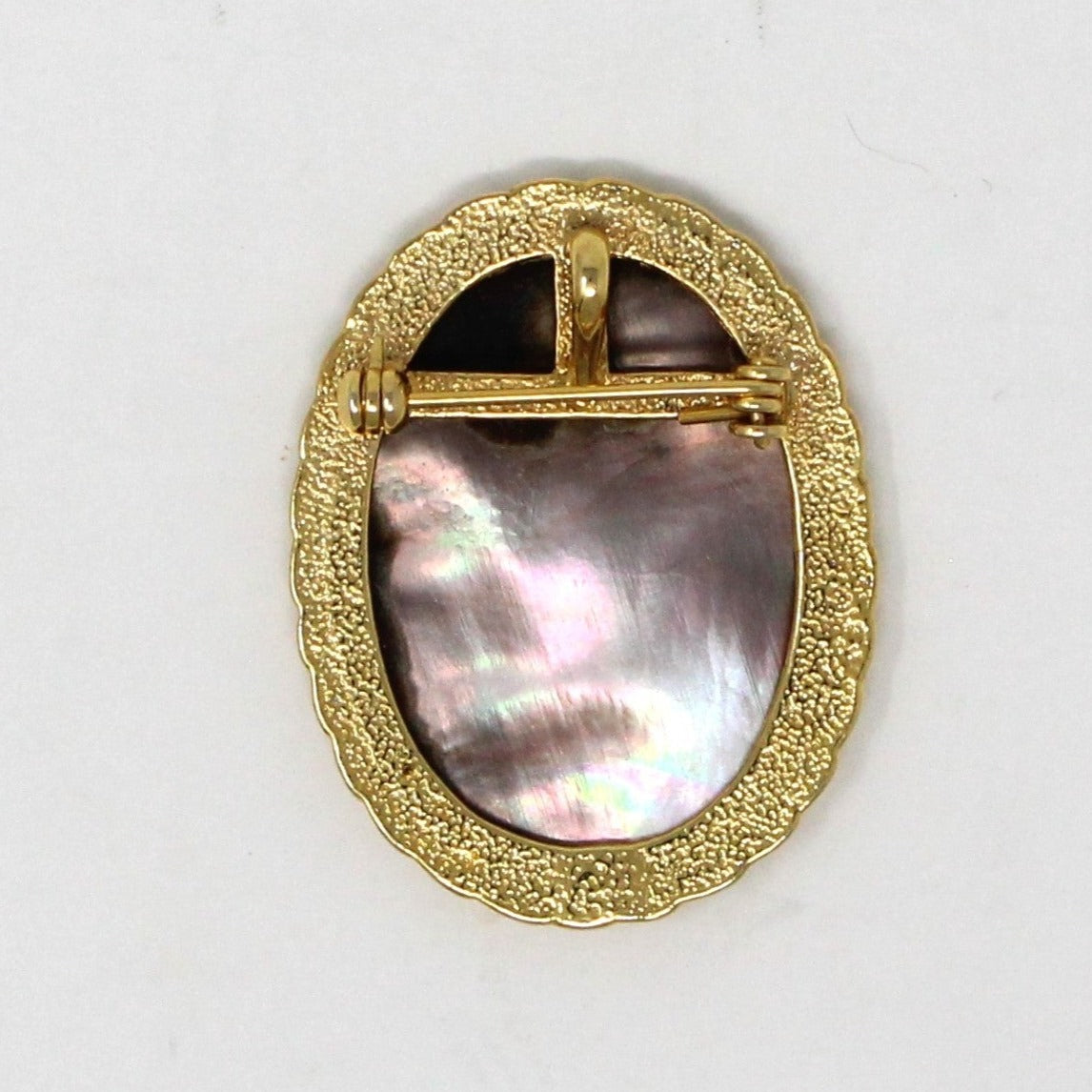 Brooch / Pin and Pendant, Abalone Angel Cameo, Gold Tone Oval