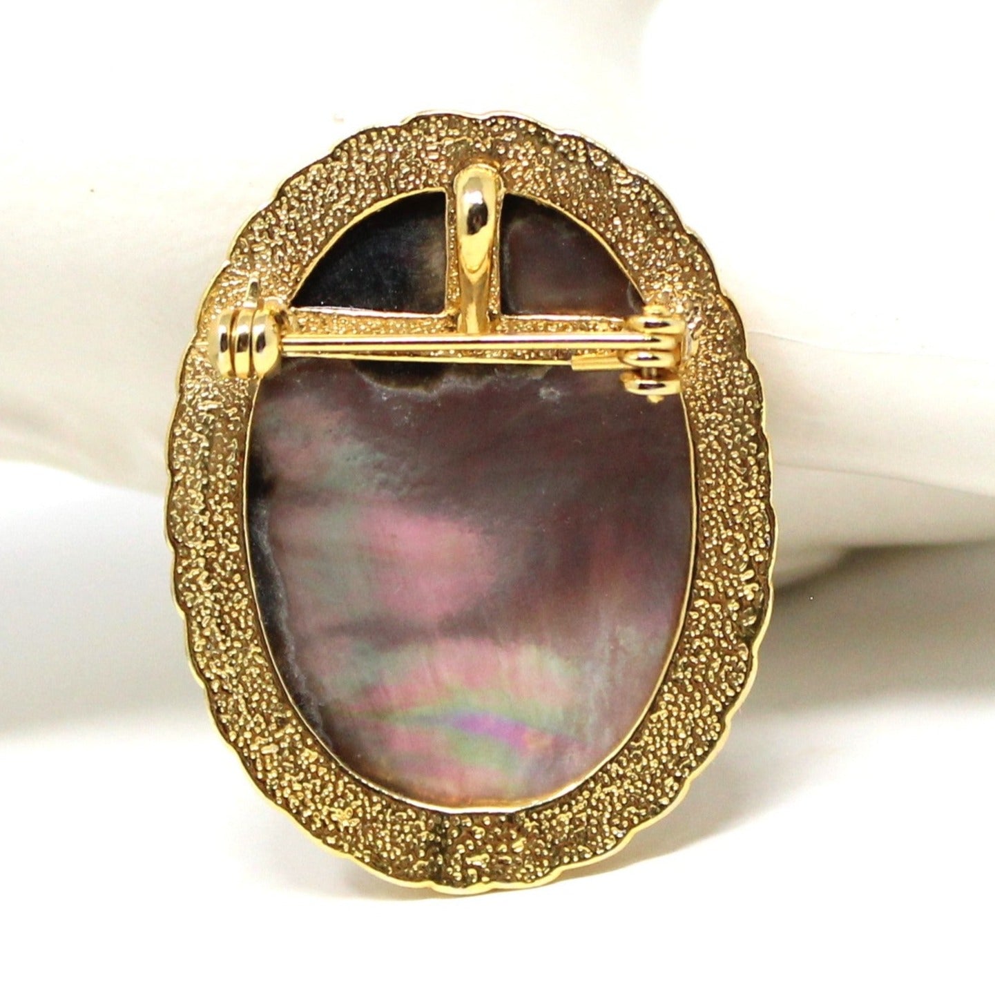 Brooch / Pin and Pendant, Abalone Angel Cameo, Gold Tone Oval