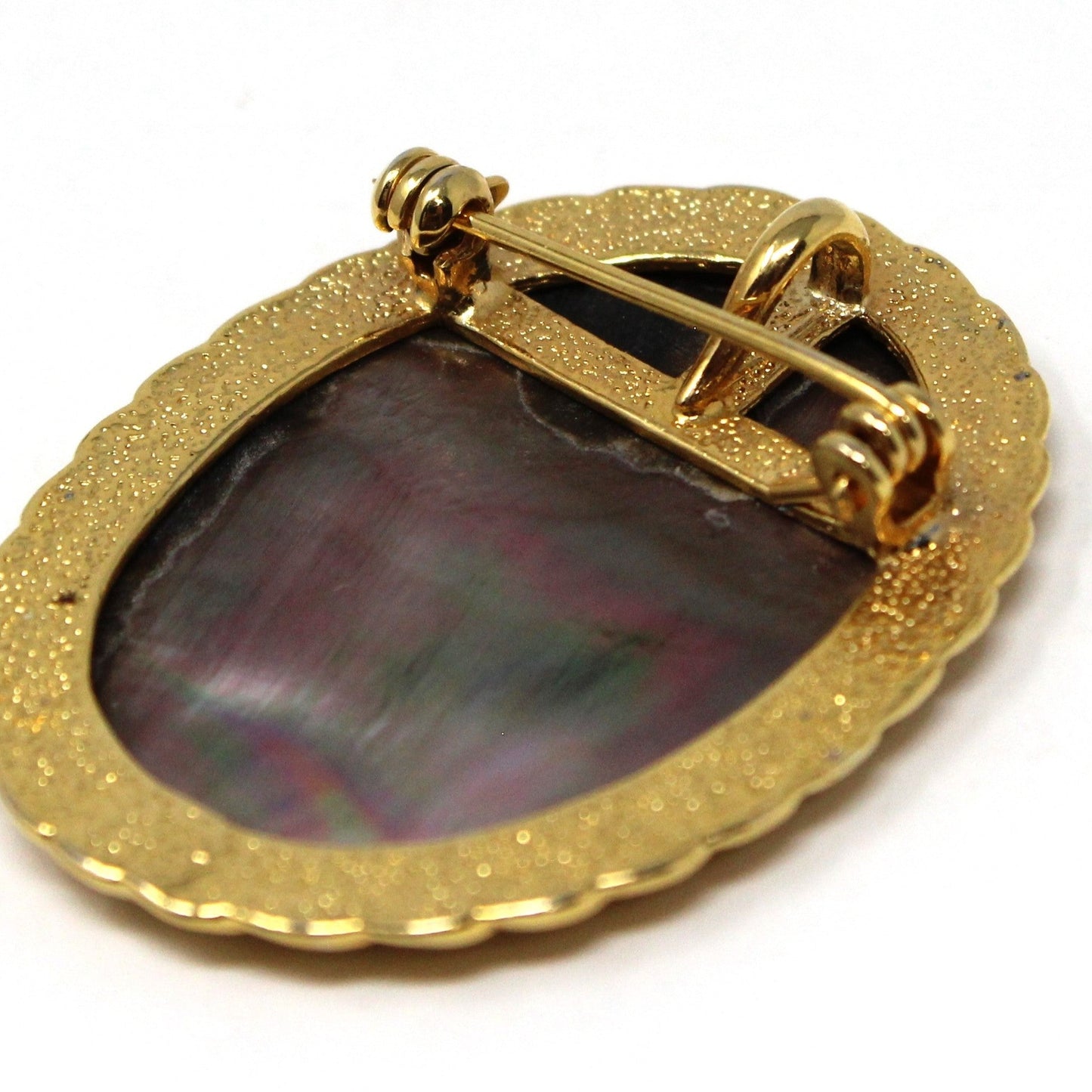 Brooch / Pin and Pendant, Abalone Angel Cameo, Gold Tone Oval