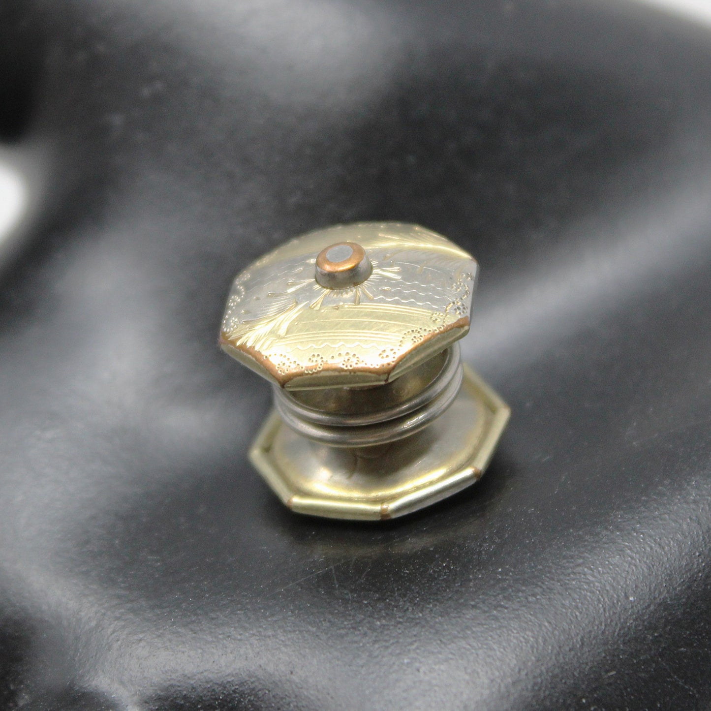 Cufflinks, PRESSIT, Art Deco, Engraved Octagon Shape, Two-Tone, Vintage