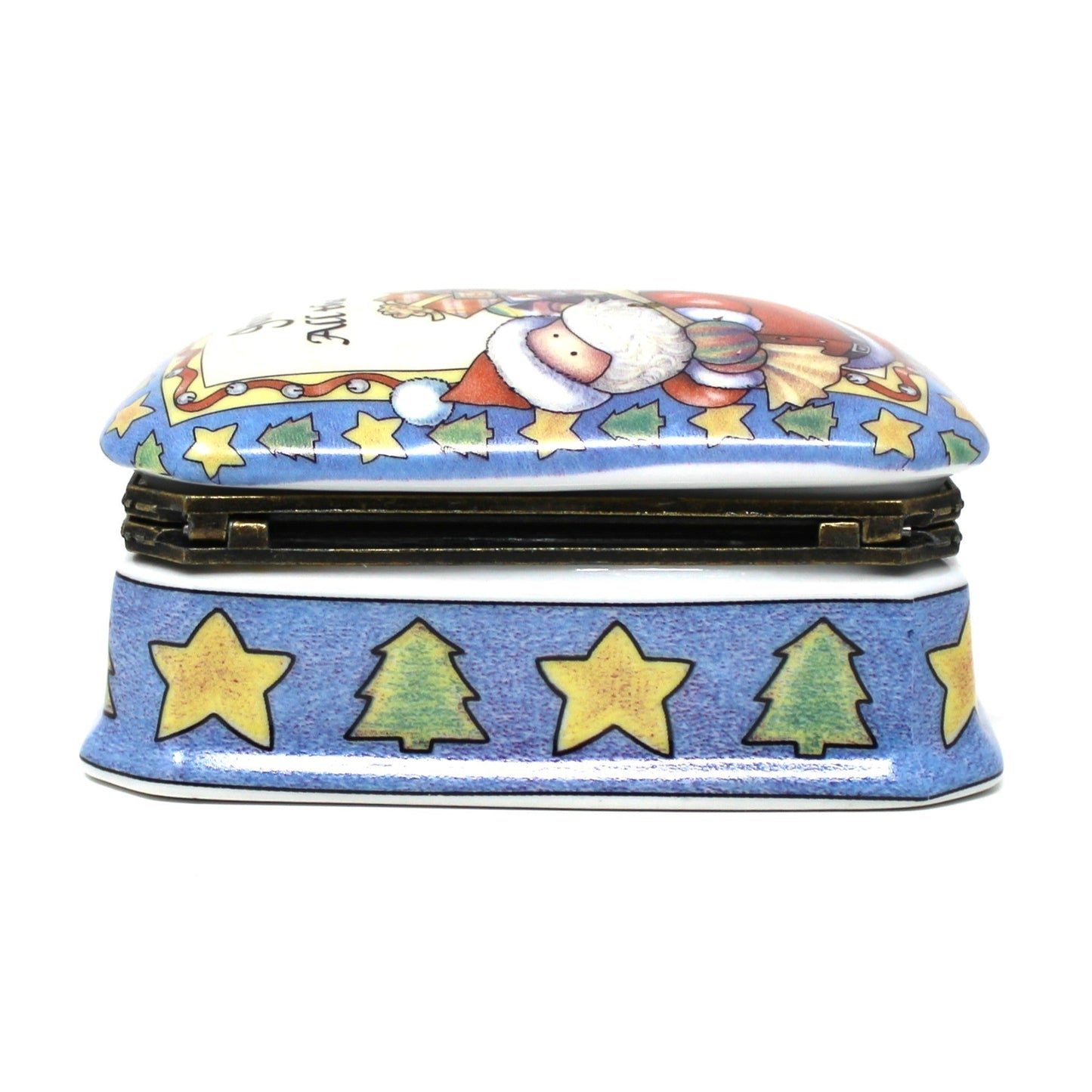 Trinket Box, Hinged, Suzanne Cruise, Christmas Santa, Jingle All The Way, Porcelain, Vintage