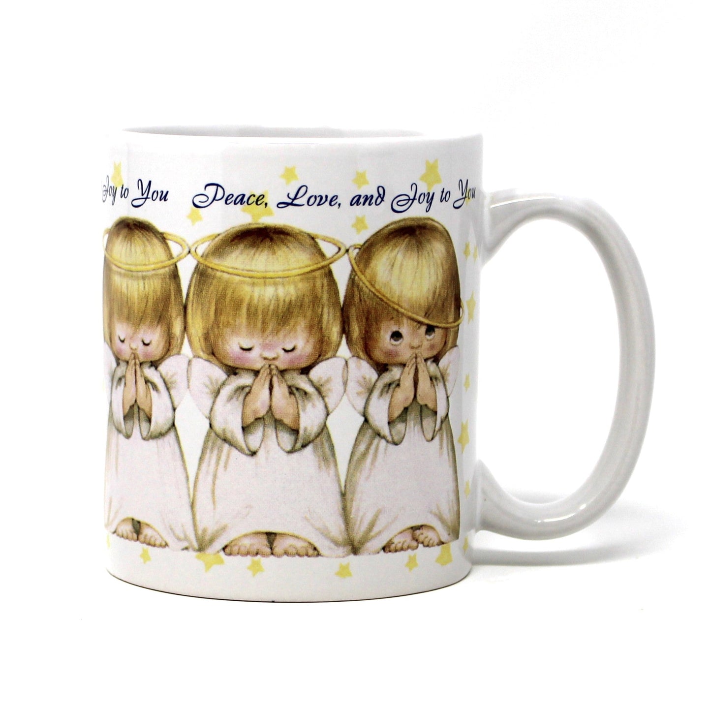 Mug, Hallmark, Ruth Morehead, Three Angels Praying, "Peace Love & Joy to You" Coffee Mug, Ceramic, Vintage