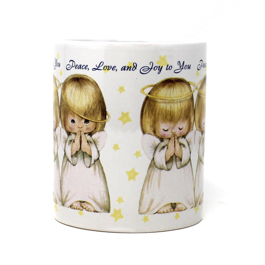 Mug, Hallmark, Ruth Morehead, Three Angels Praying, "Peace Love & Joy to You" Coffee Mug, Ceramic, Vintage