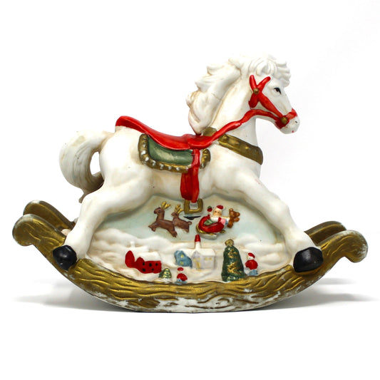 Vintage Christmas Rocking Horse Night Light / Accent Light, Holiday Decor, Flying Santa in Sleigh Scene, Child's Room Light.