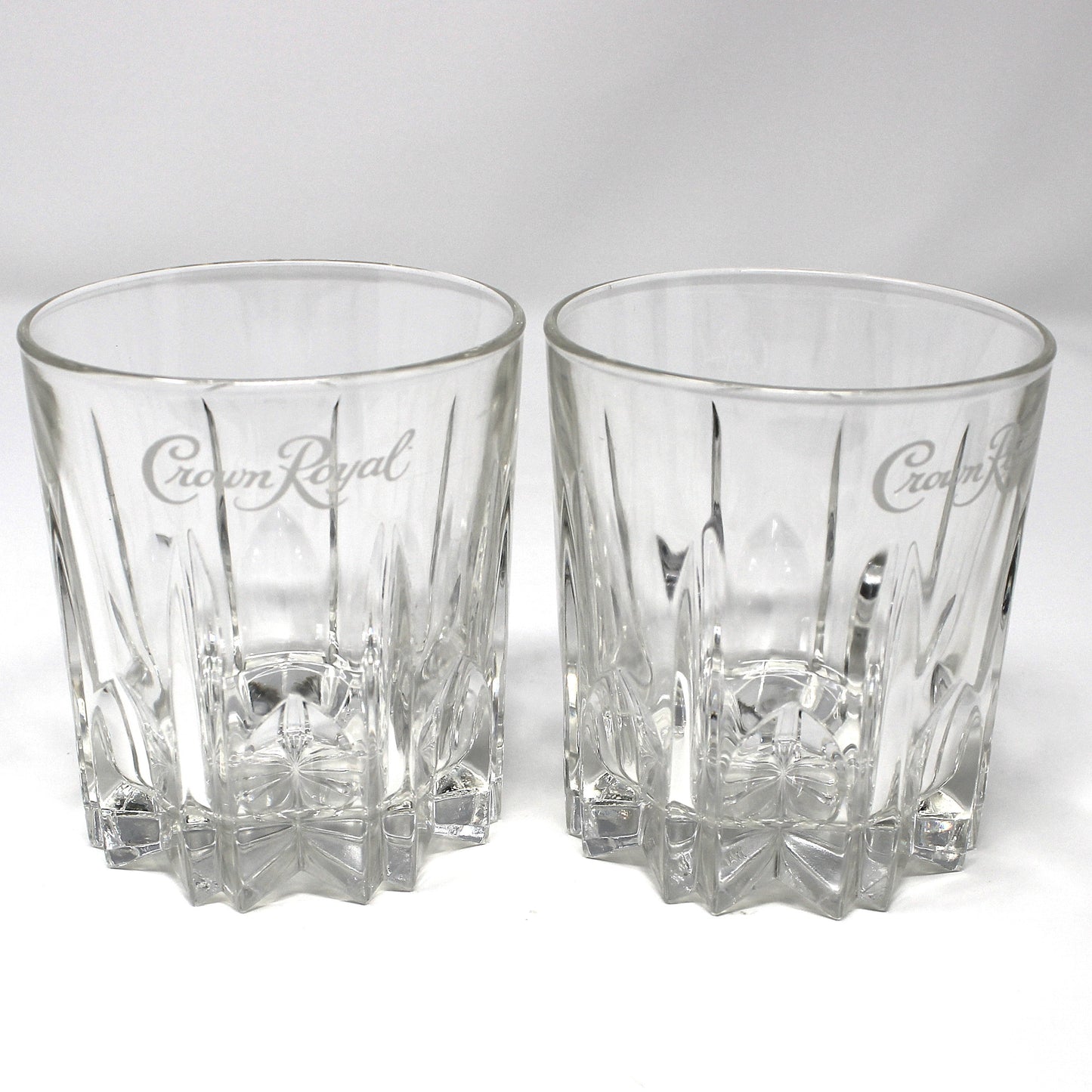 Glasses, Whiskey / Rocks, Crown Royal, French Cut Crystal, Vintage Barware, Set of 2