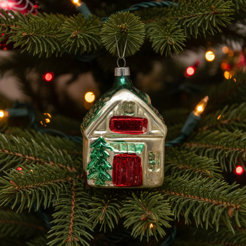 Ornaments, Christmas Mercury Blown Glass, Cottage House, Lauscha, Germany, Antique