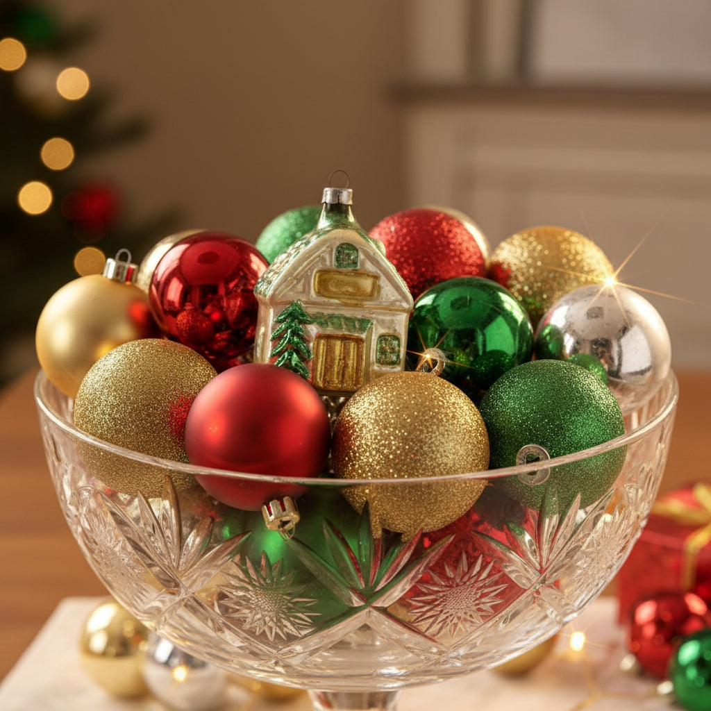 Ornaments, Christmas Mercury Blown Glass, Cottage House, Lauscha, Germany, Antique